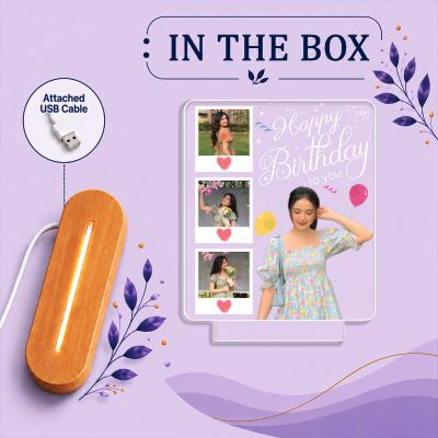 Personalized Happy Birthday Gift for Girlfriend, Wife, Best Friend, Daughter & Sister Bedroom Decor Table Lamp with Wood Stand